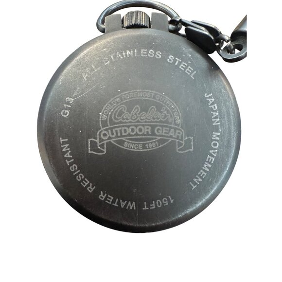 Cabela’s Pocket Watch With Leather Case Japan Movement Black/Brown Outdoor Gear - Picture 5 of 6